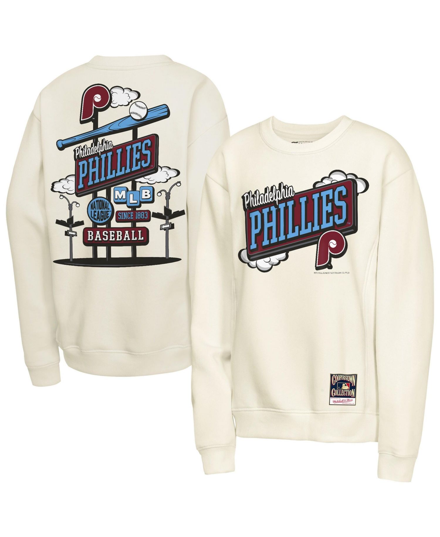 Big Boys and Girls Mitchell Ness Natural Philadelphia Phillies Retro Billboard Sweatshirt
