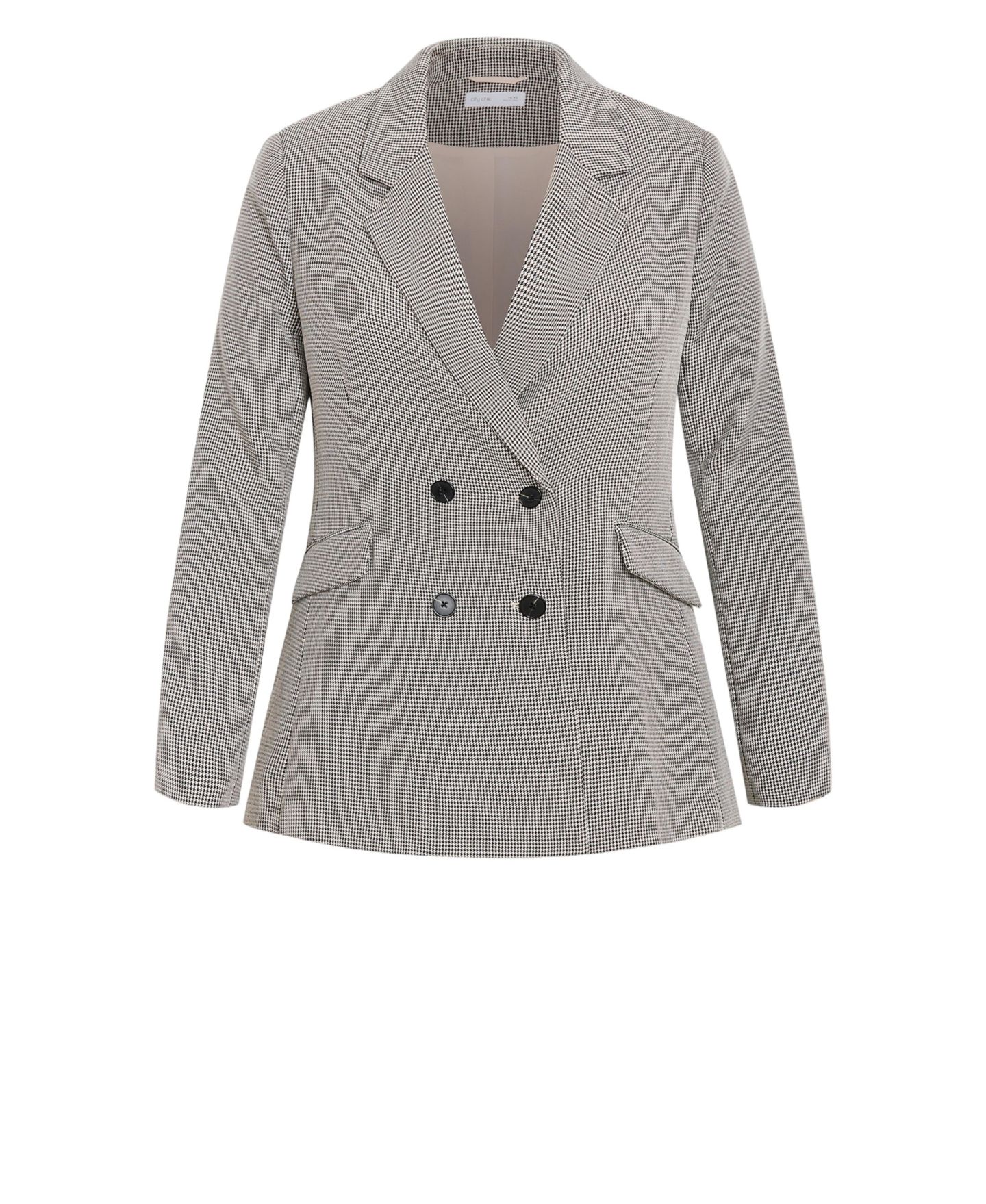 Женский пиджак CITY CHIC Plus Size Hailey Check Double-Breasted Houndstooth Blazer, цвет: Нейтральный клетчатый — фото 4