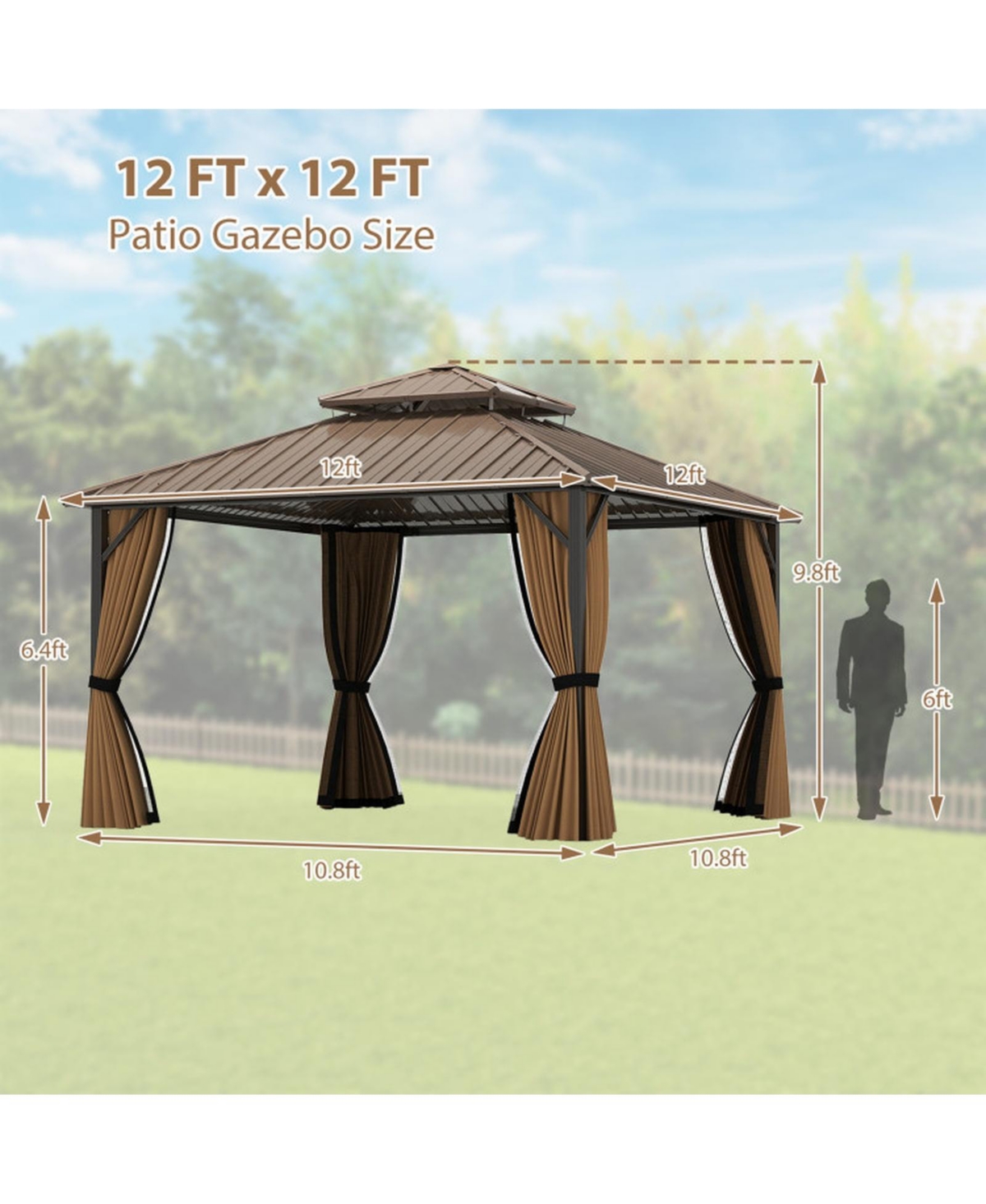 Gouun 12 x 12 ft Hardtop Gazebo with Mesh Netting and Privacy Curtains