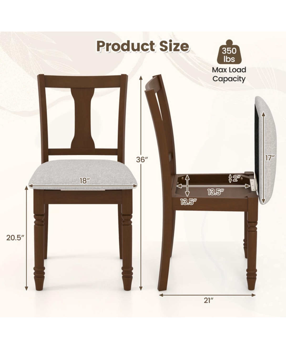 Gouun Set of 2 Linen Dining Chairs with Hidden Under-Seat Storage
