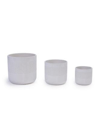 Handmade Ceramic Planter Set of 3 - Graduated Sizes 5.51 to 9.65 Inch Flower Pots, Breathable Textured Clay, Indoor and Outdoor Use