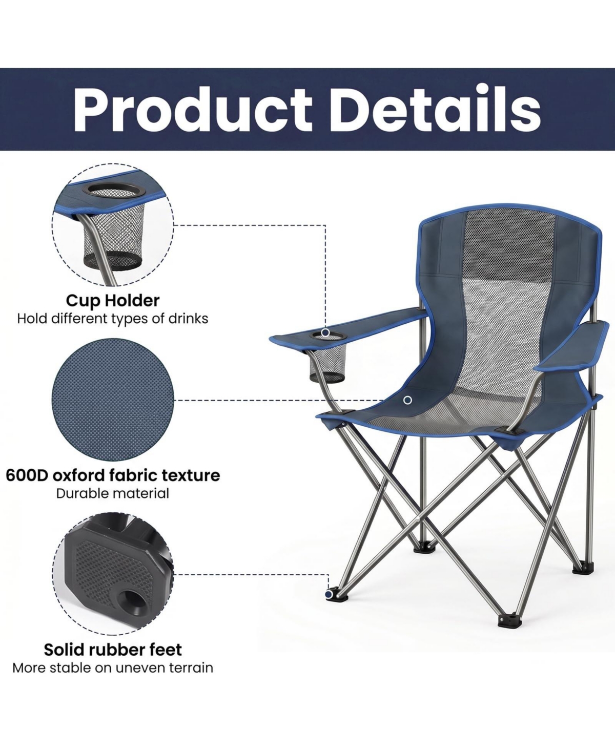 Piscifun 3 Piece Foldable Camping Chair Set With Cup Holder Carry Bag For Outdoor Sports Hiking Picnic
