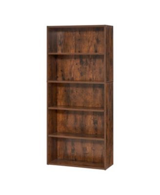 Tall 5 Tier Wooden Bookcase with Height Adjustable Shelf, Open Storage