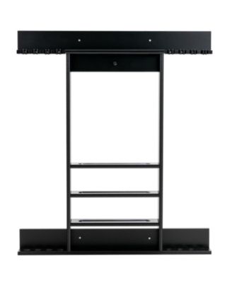Wall-Mounted Solid Pine Billiards Cue Rack with Ball Storage