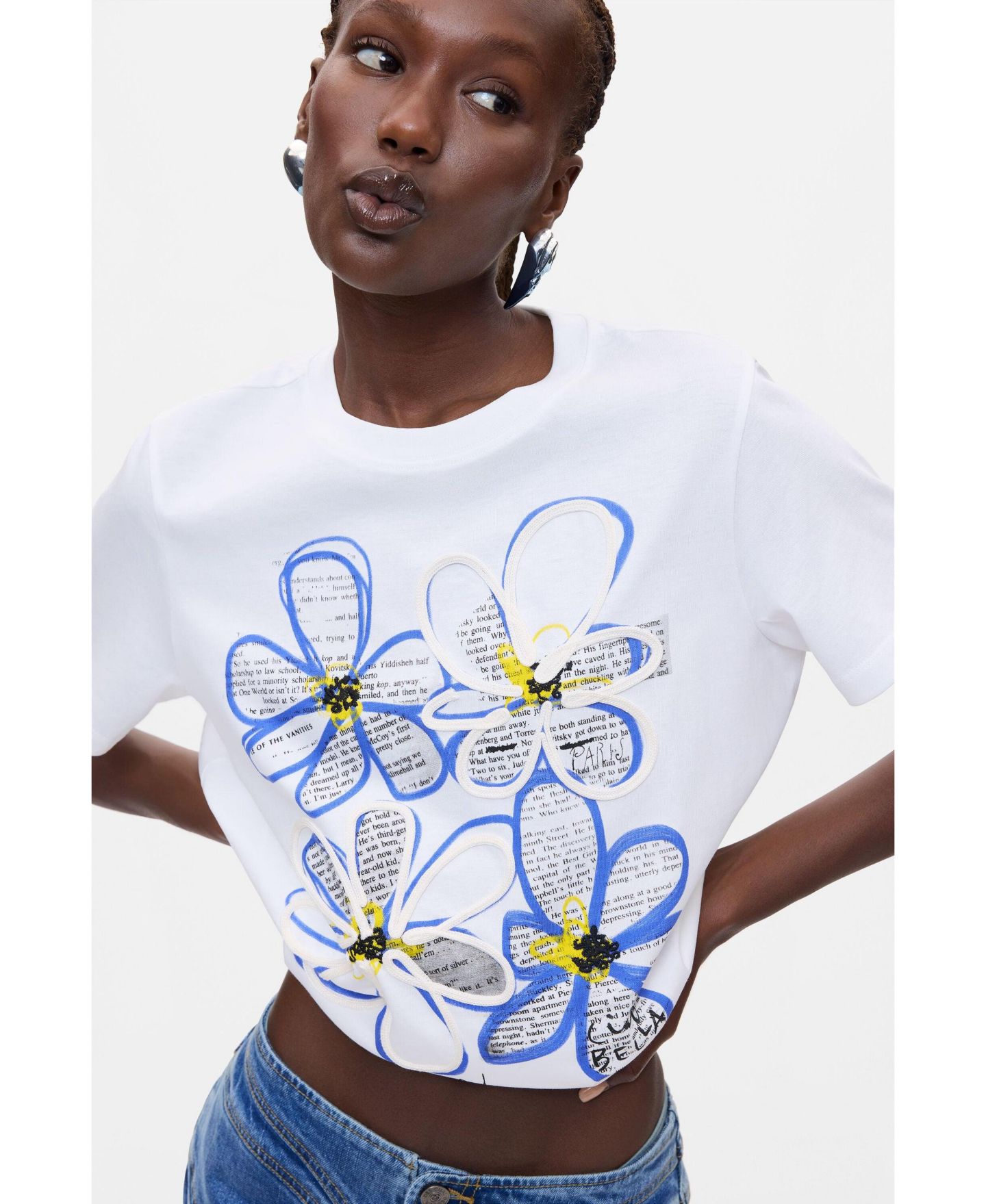 Женская футболка Desigual Floral-Print Short-Sleeve Crewneck, цвет: Белый — фото 3