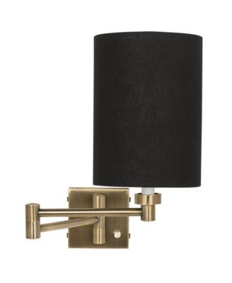 Modern Swing Arm Wall Lamp Dark Antique Brass Plug-In Light Fixture Linen Cylinder Shade for Bedroom Bedside