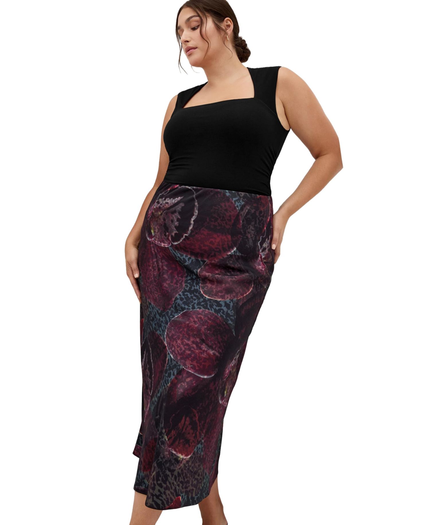 Women's Plus Size Sienna Orchid Print Midi Skirt