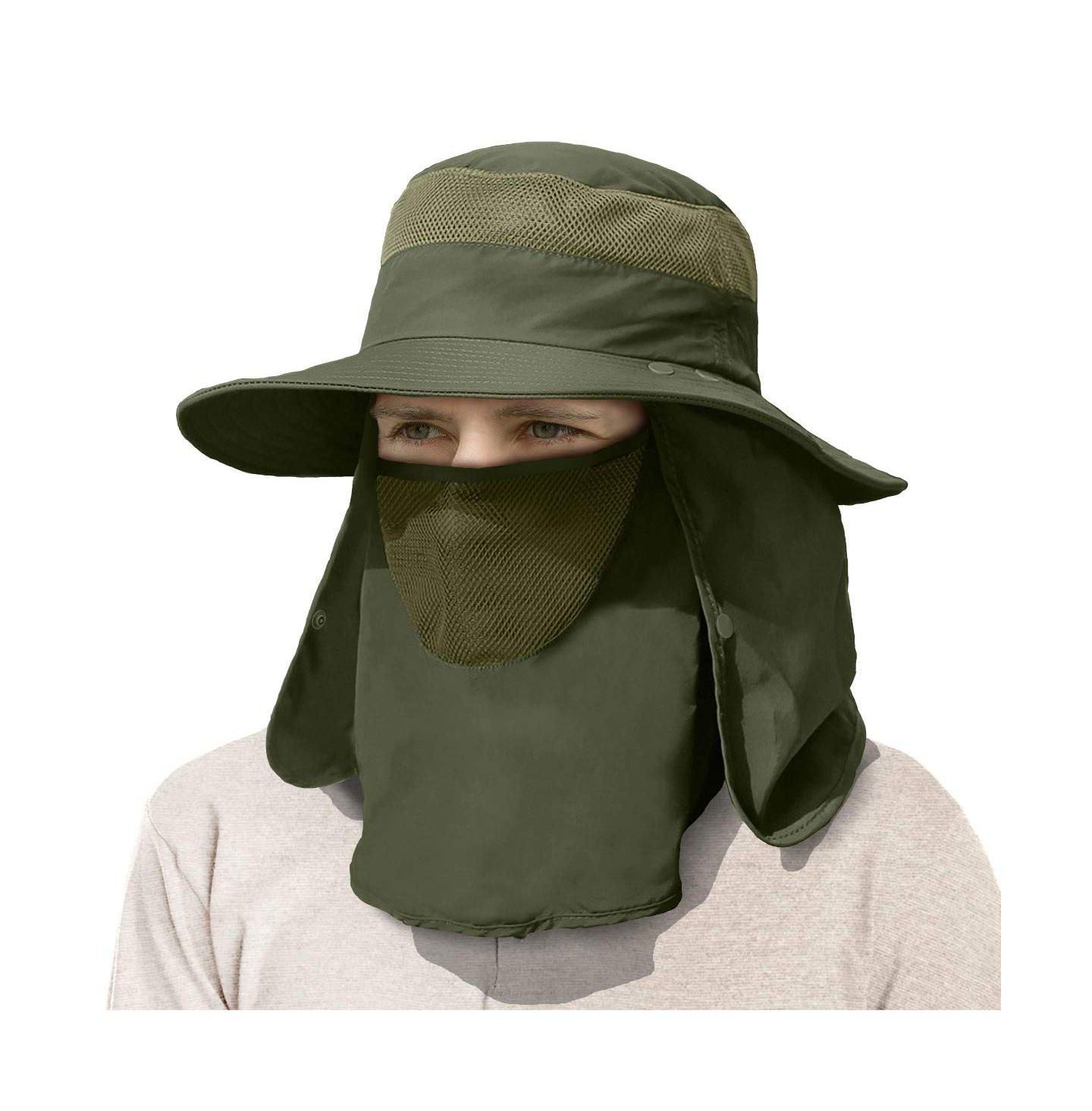Мужской головной убор Piscifun Outdoor Sun Hat Wide Brim UPF 50+ Face Neck Flap Fishing Hiking Gardening, цвет: Армейский зелёный — фото 1