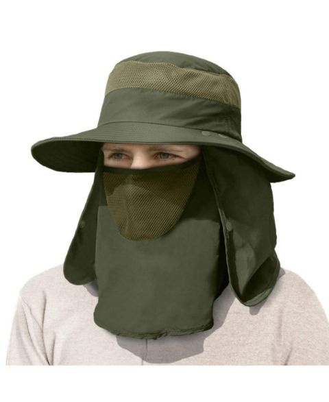 Мужской головной убор Piscifun Outdoor Sun Hat Wide Brim UPF 50+ Face Neck Flap Fishing Hiking Gardening, цвет: Армейский зелёный