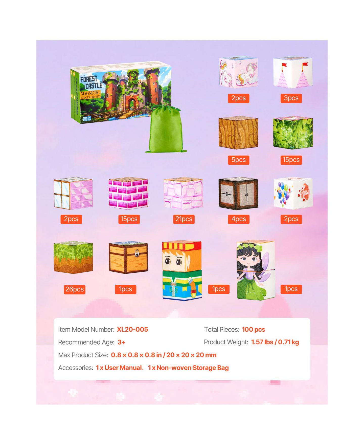 Детский конструктор HONGGE Princess Castle 100-Piece Magnetic Building Set, Ages 3+ — фото 7