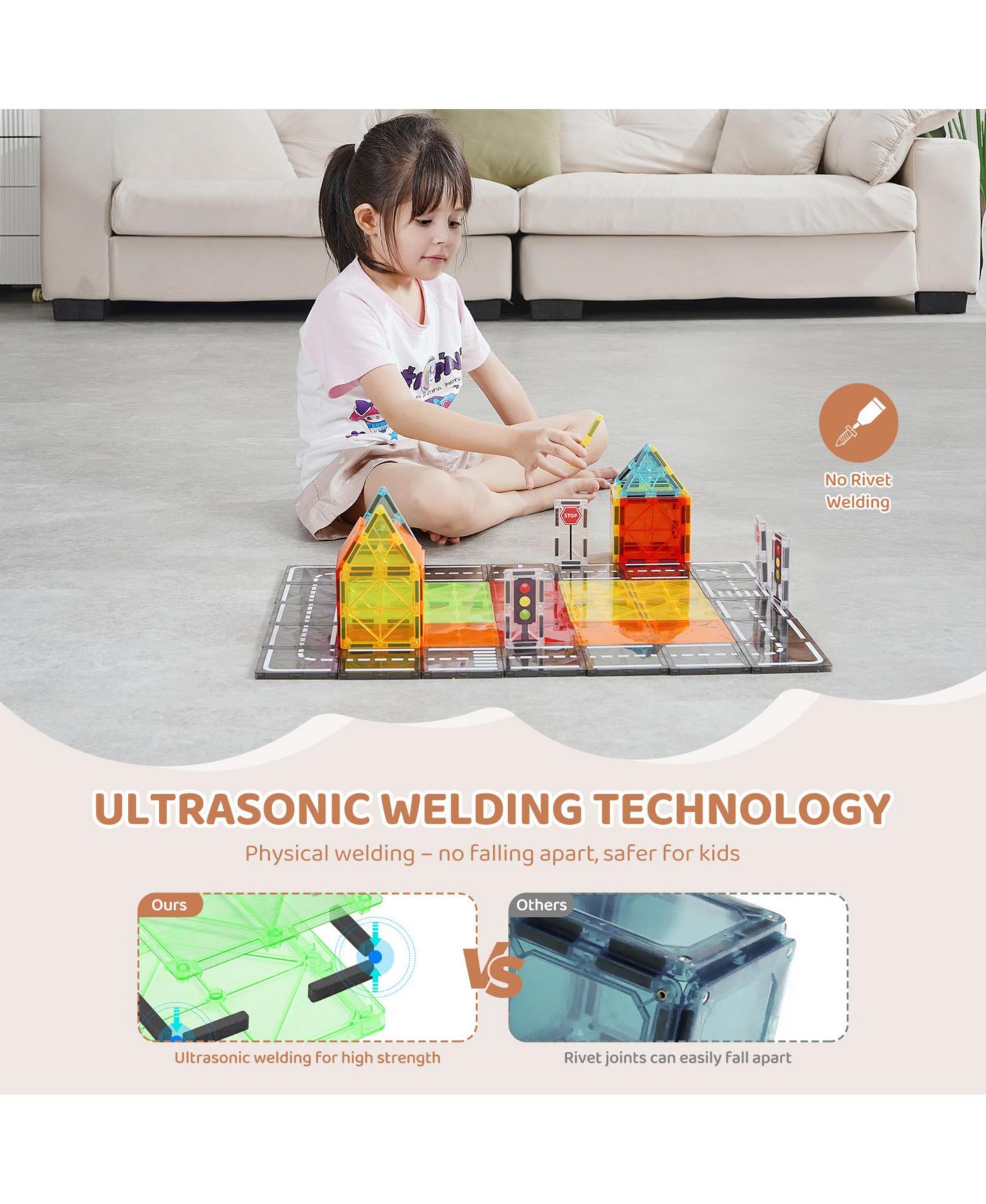 Детский конструктор HONGGE Road Building Tiles 56-Piece Construction Set, Ages 3+, цвет: Синий — фото 6