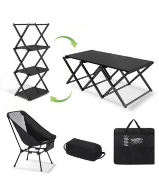 2-in-1 Folding Camping Set 3 Tier Storage Rack Heavy Duty Portable Outdoor Gear