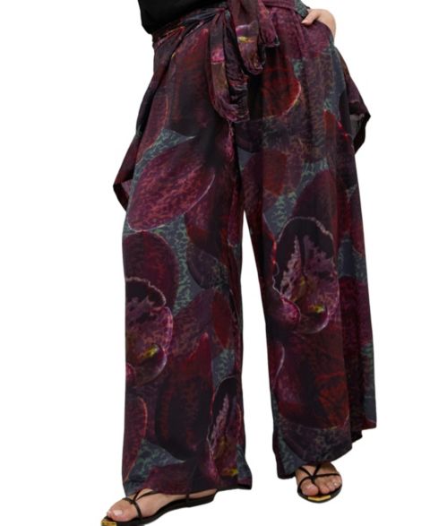 Женские брюки CITY CHIC Plus Size Piper Orchid Print Wide Leg, цвет: Чёрный орхидея