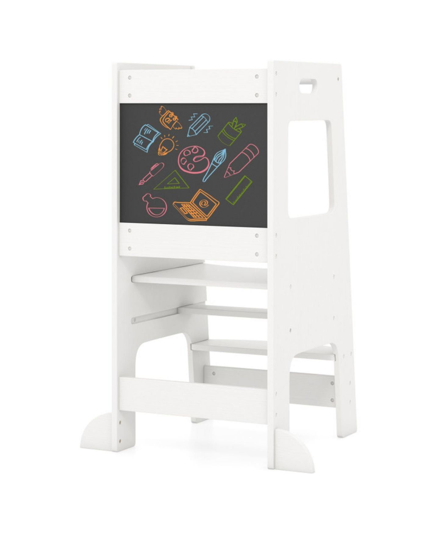 Детская игрушка HONGGE Adjustable Birch Wood Toddler Kitchen Tower with Chalkboards, Ages 3+, цвет: Белый — фото 11