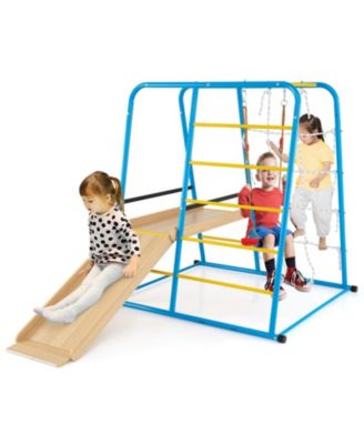 6-in-1 Indoor Jungle Gym Playset with Adjustable Swing, 89" x 59" x 62", 220 lbs Capacity, Ages 3+