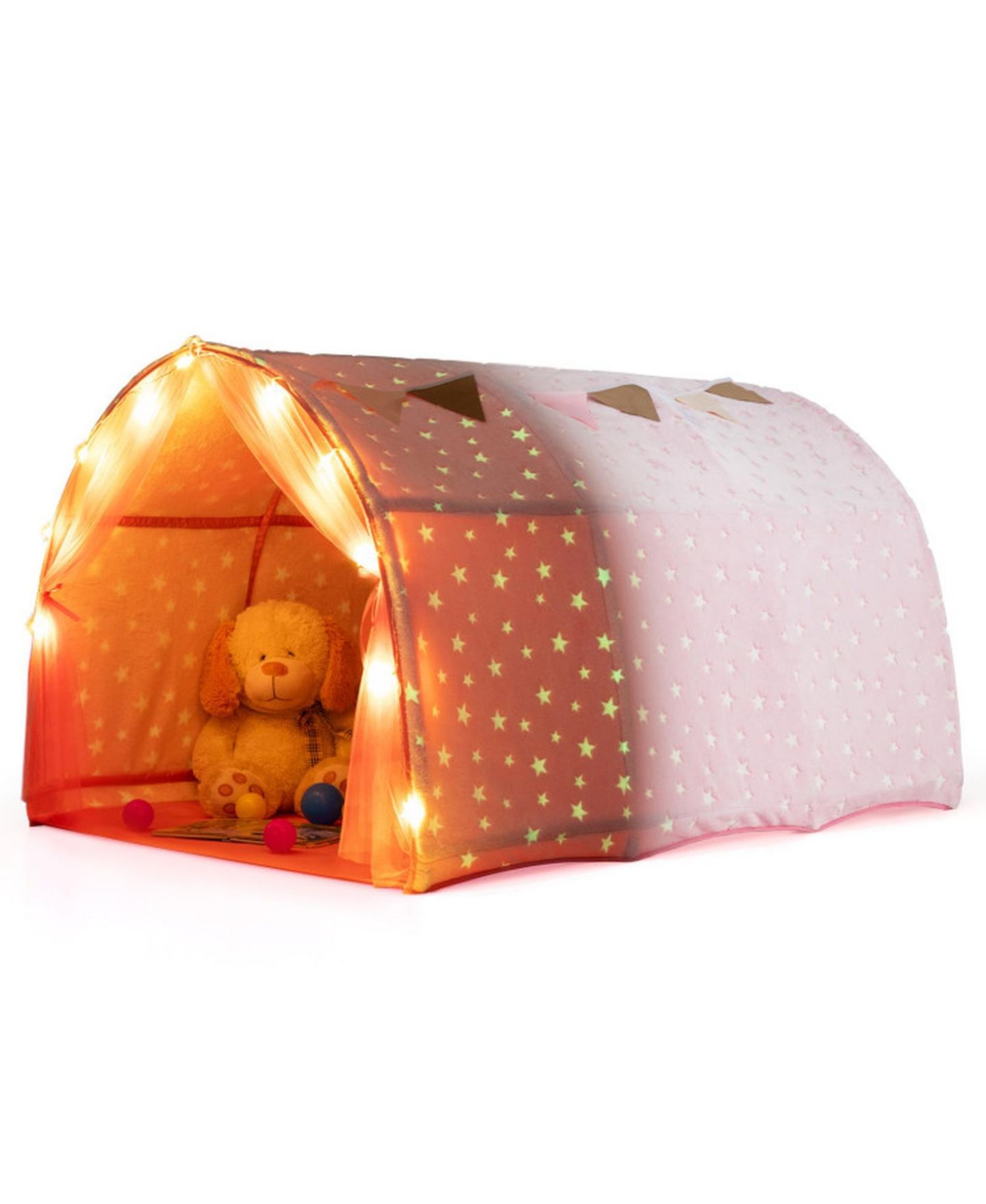 Детские игрушки HONGGE Glow-in-the-Dark Stars String Lights 3-Piece Bed Tent, Ages 3+, цвет: Розовый — фото 10