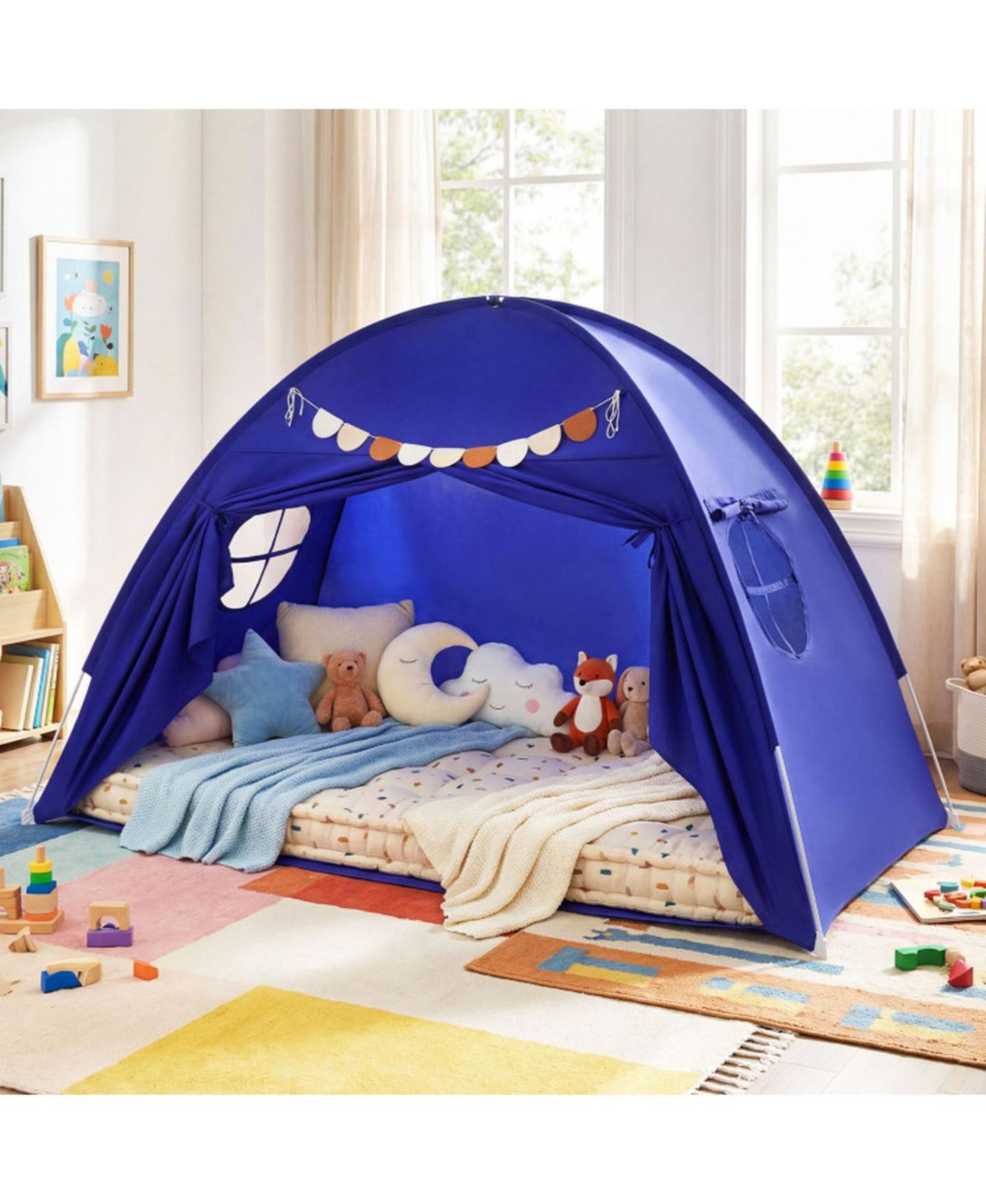 Детские игрушки HONGGE Two Windows Twin Bed Canopy Tent, 2-Piece, Ages 3+, цвет: Тёмно-синий — фото 9