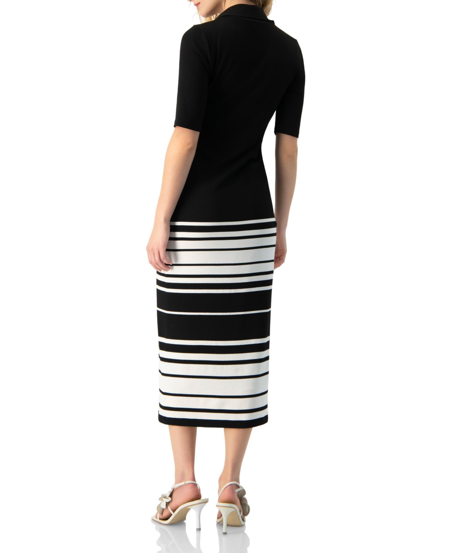 Women's Ribbed-Knit Colorblock-Stripe Fitted Midi Dress