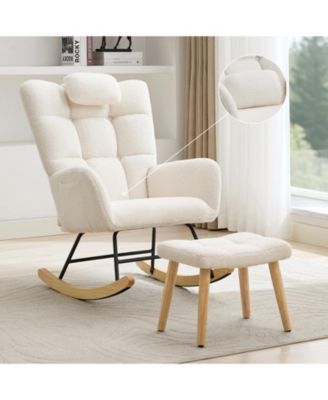 Nursery Rocking Chair with Ottoman, Upholstered Glider with High Backrest and Ottoman, Armchair for Adults, Nursery