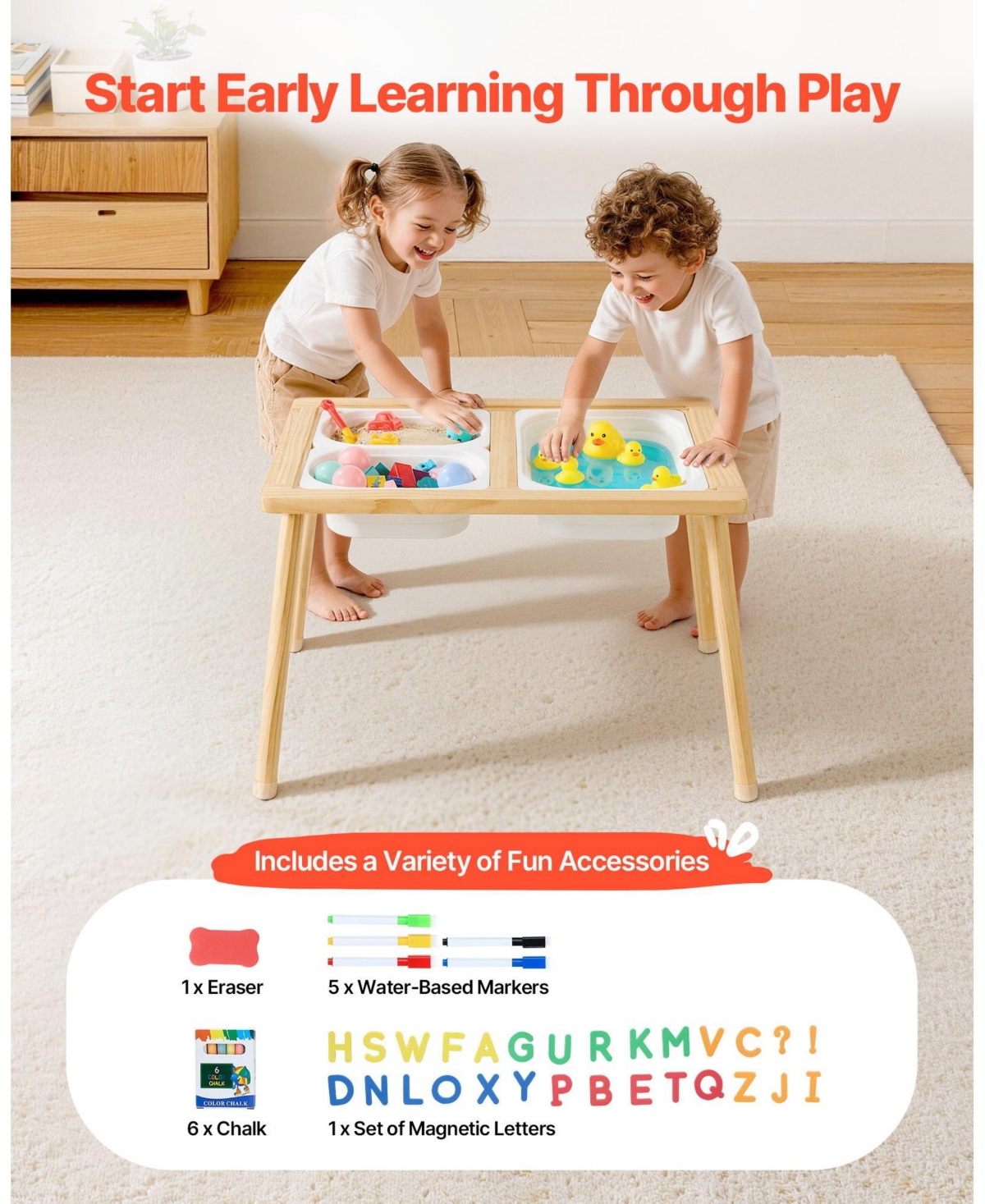 Hongge Reversible Wooden Sensory-Play Activity Table, Ages 3+