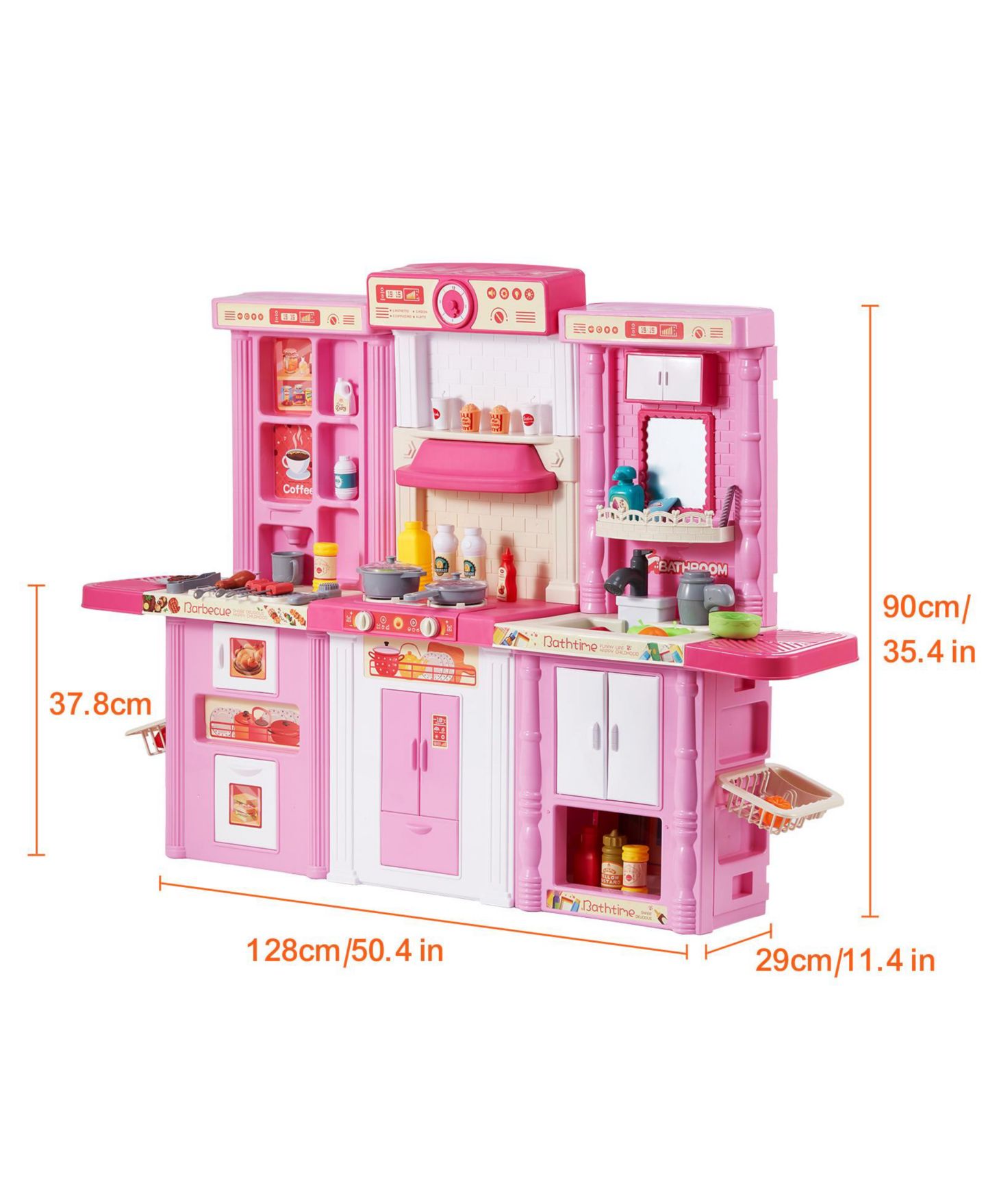 Детский игровой набор HONGGE 3-in-1 Kitchen Playset with Lights and Sounds, 74 Cooking Accessories, Ages 3+, цвет: Розовый — фото 4