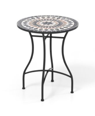 24 in Round Ceramic Tile Patio Bistro Table for 2