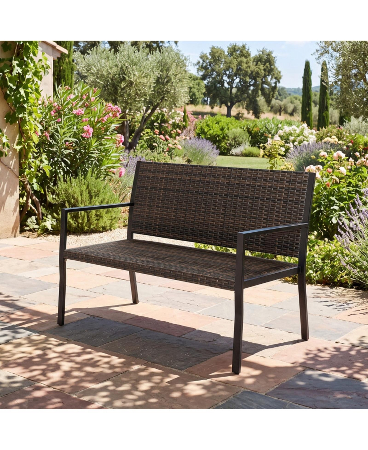 Sugift Sun-Proof Rattan Loveseat with Soft Sponge Seat for 2