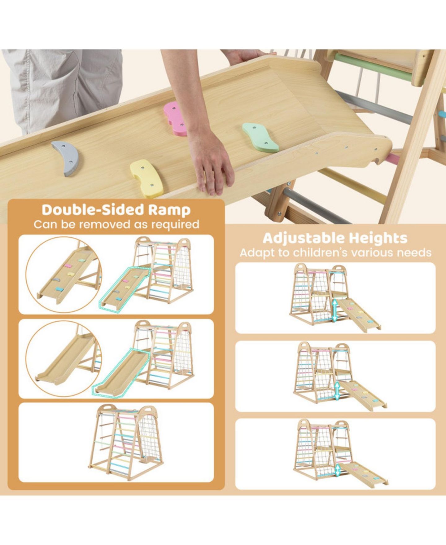 Детский игровой набор SUGIFT 8-in-1 Wooden Climber Playset with Slide & Monkey Bars, Ages 3-5, цвет: Open Miscellaneous — фото 6