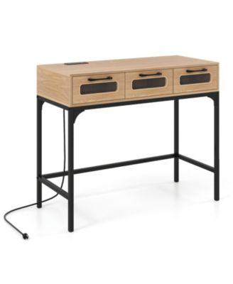 Console Table with LED Lighting Charging Station and 3 Drawers for Living Room Hallway