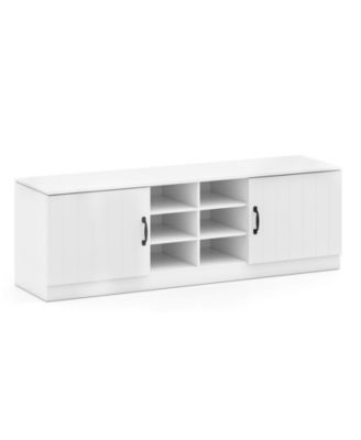 2-Door Shoe Bench Storage Cabinet with Adjustable Shelves