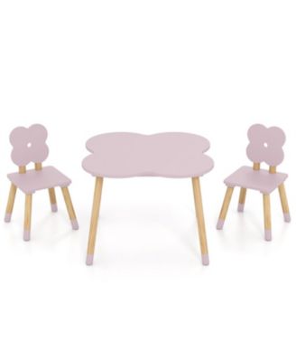 Flower-Shaped Kids Table Set with 1 Table and 2 Chairs Solid Pine Wood Legs