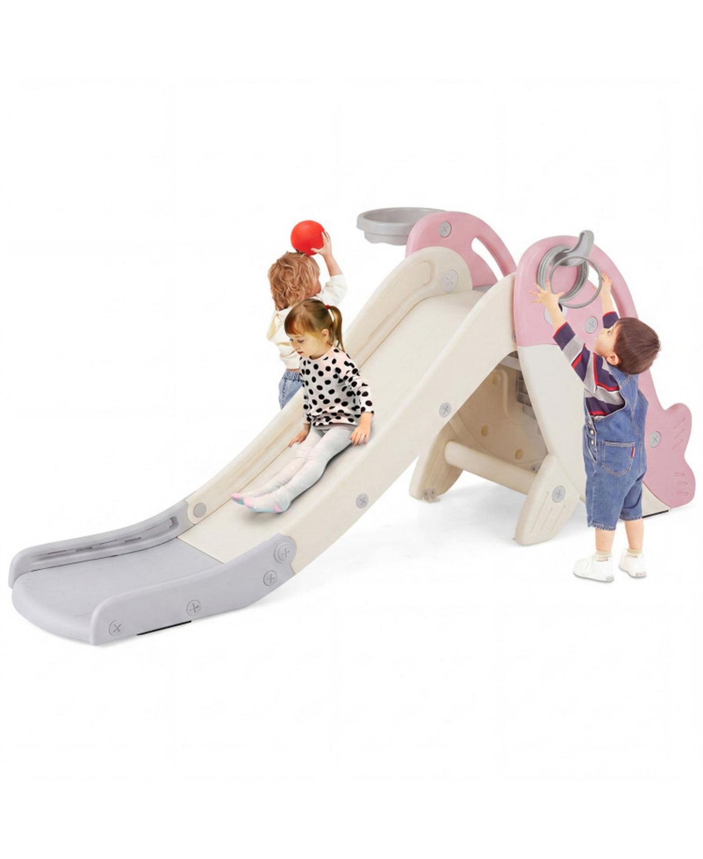 Детский игровой набор SUGIFT 4-in-1 Foldable Whale Design Slide Playset, 160 lbs Capacity, Ages 3+, цвет: Розовый — фото 4