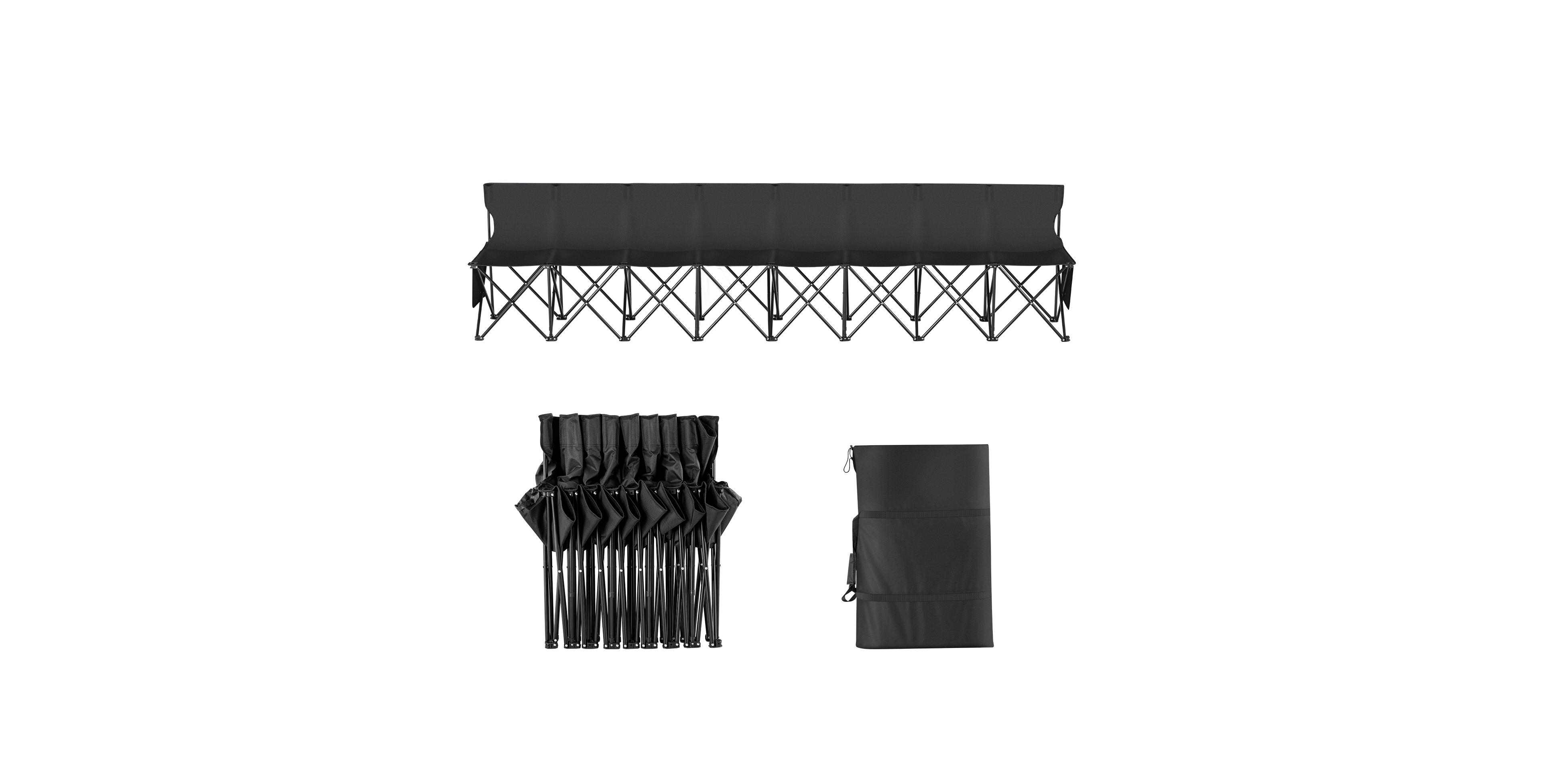 Hongge 8 Seat Portable Folding Team Bench with Backrest Side Pockets and Carry Bag for Sideline Seating