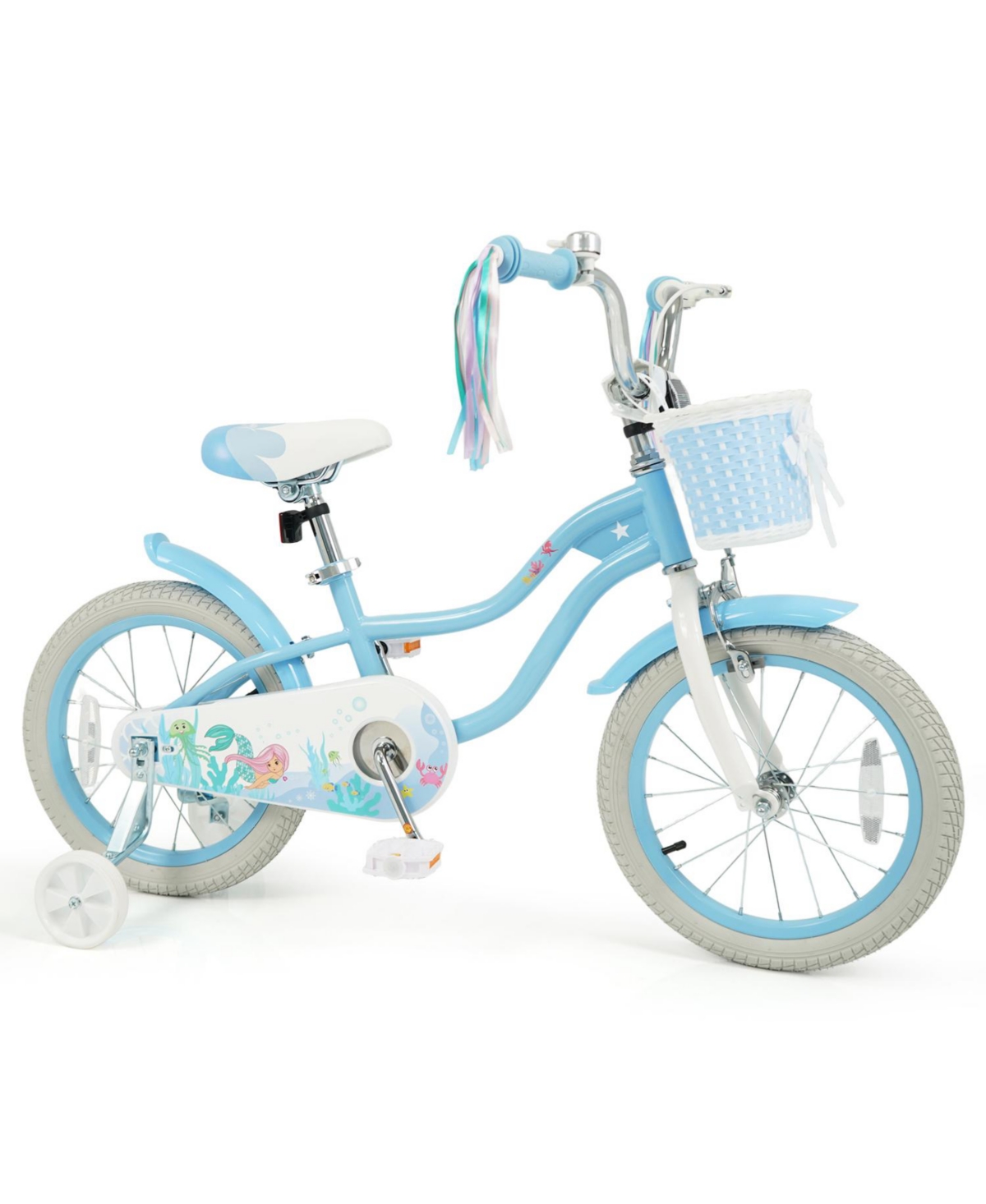 Slickblue Sea Princess 16" Adjustable Kids' Bicycle With Basket, Ages 4-7