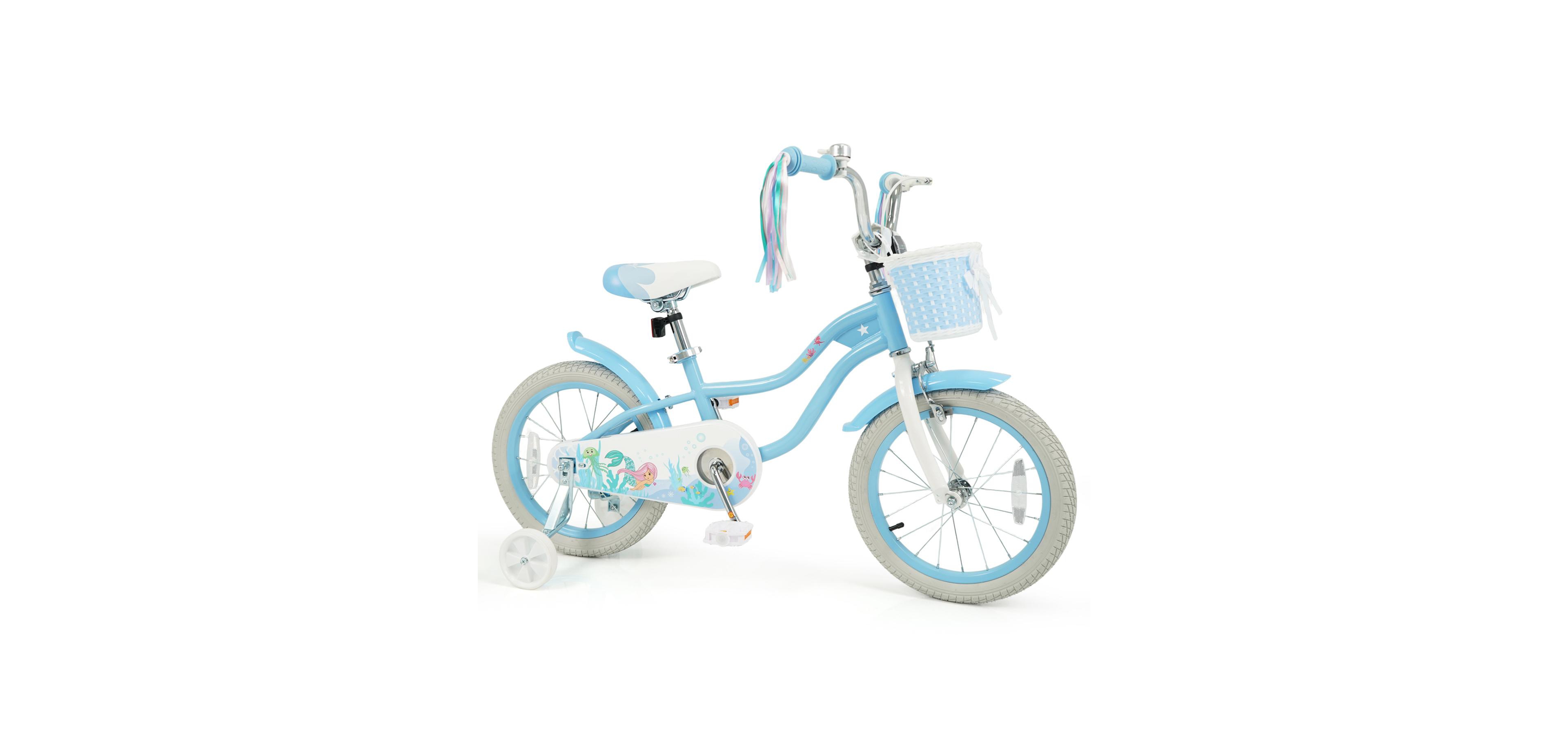 Slickblue Sea Princess 16" Adjustable Kids' Bicycle With Basket, Ages 4-7