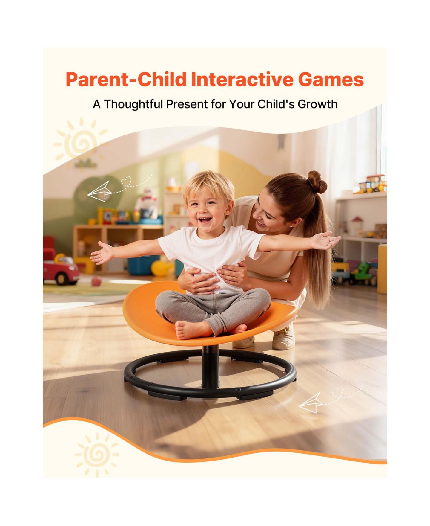 Детская игрушка HONGGE Sensory Spinning Chair with Non-Slip Metal Base, Builds Balance and Core Control, Ages 3-12, цвет: Оранжевый — фото 6