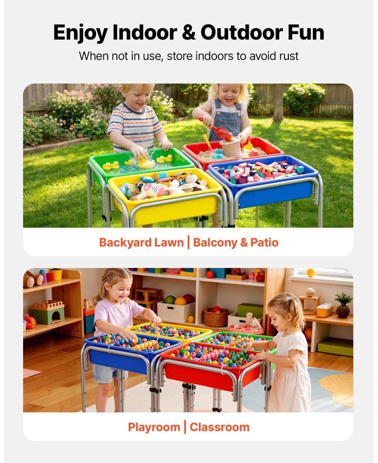 Детские игрушки HONGGE 4 Station Height-Adjustable Sand and Water Play Table, 4-Piece, Ages 3-6, цвет: Серебристый — фото 7