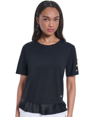 Women's Crewneck Short-Sleeve Pleated-Hem Blouse