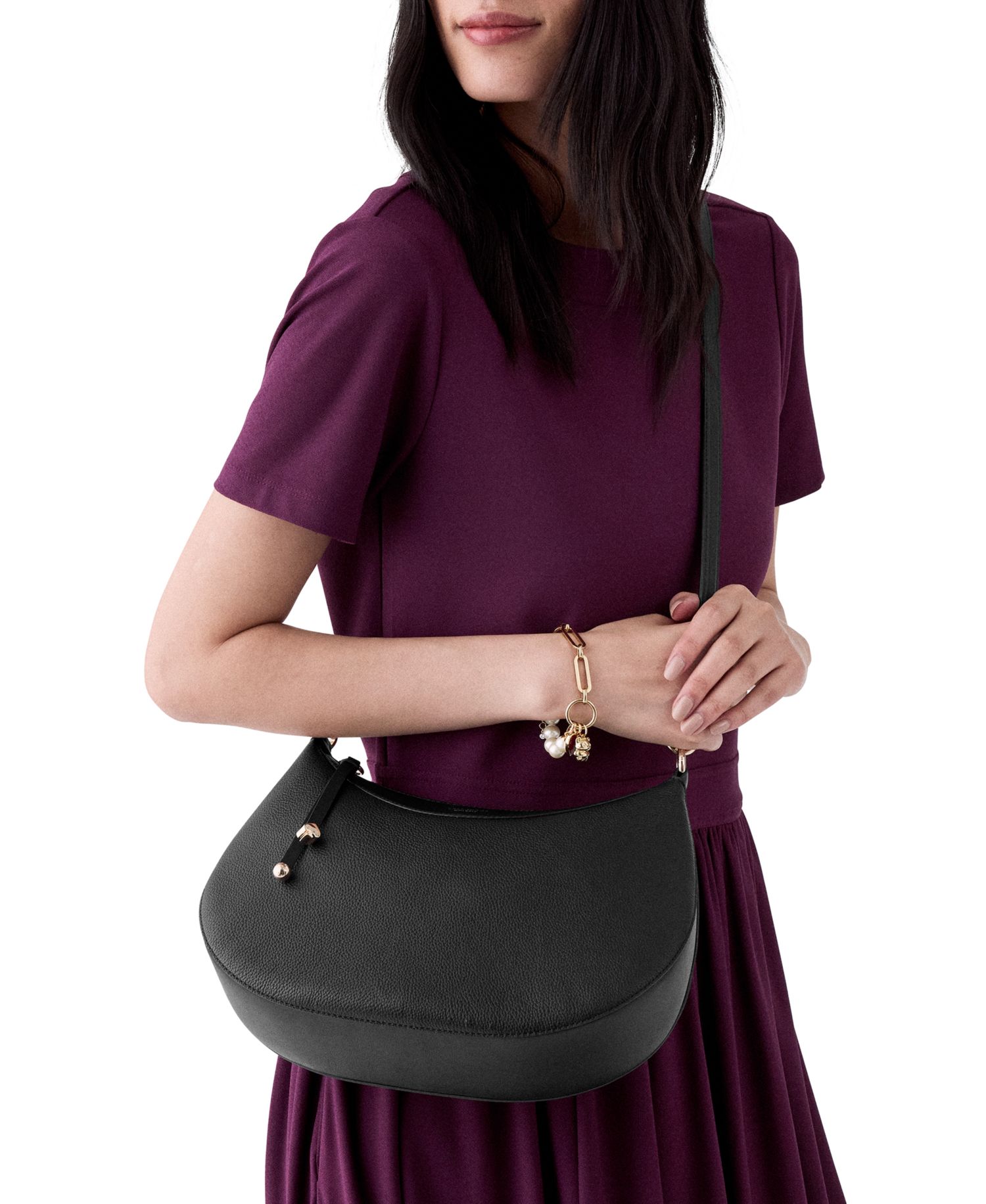 Liv Small Pebbled Leather Hobo Shoulder Bag