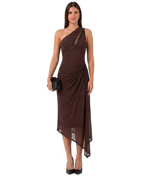 Женское платье RACHEL Rachel Roy Lace One-Shoulder Midi, цвет: Изюмный