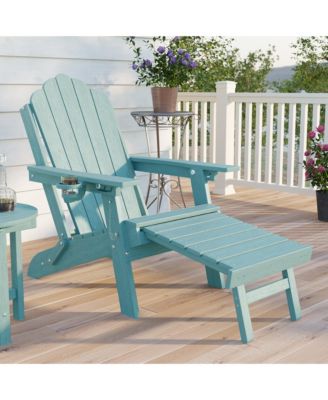 3-Position Reclining Adirondack Chair with Retractable Ottoman, Folding Patio Chair with Cup Holder, Heavy Duty HDPE Fire Pit Seating 350lbs