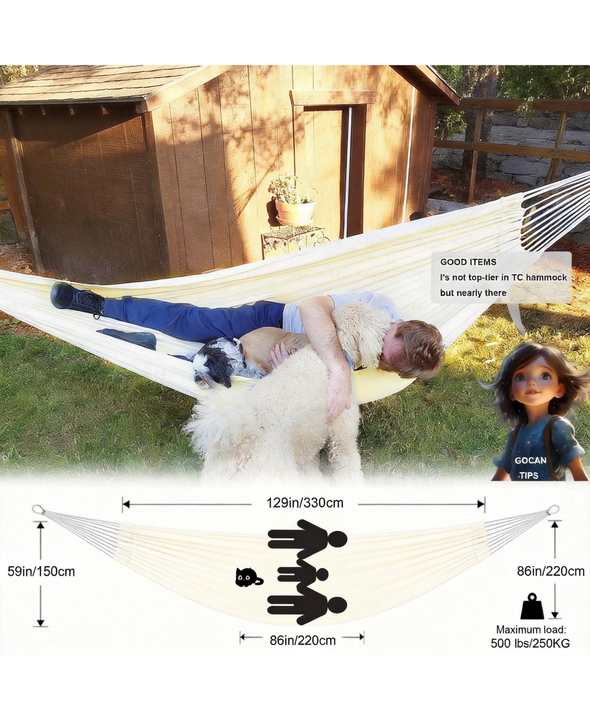 Aofar Brazilian Double Hammock Patio Porch Garden Lounging