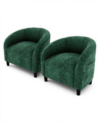 Set of 2 Modern Accent Barrel Chairs for Living Room, Retro  Velvet Club Armchair with Reliable Metal Legs for Bedroom and Reception