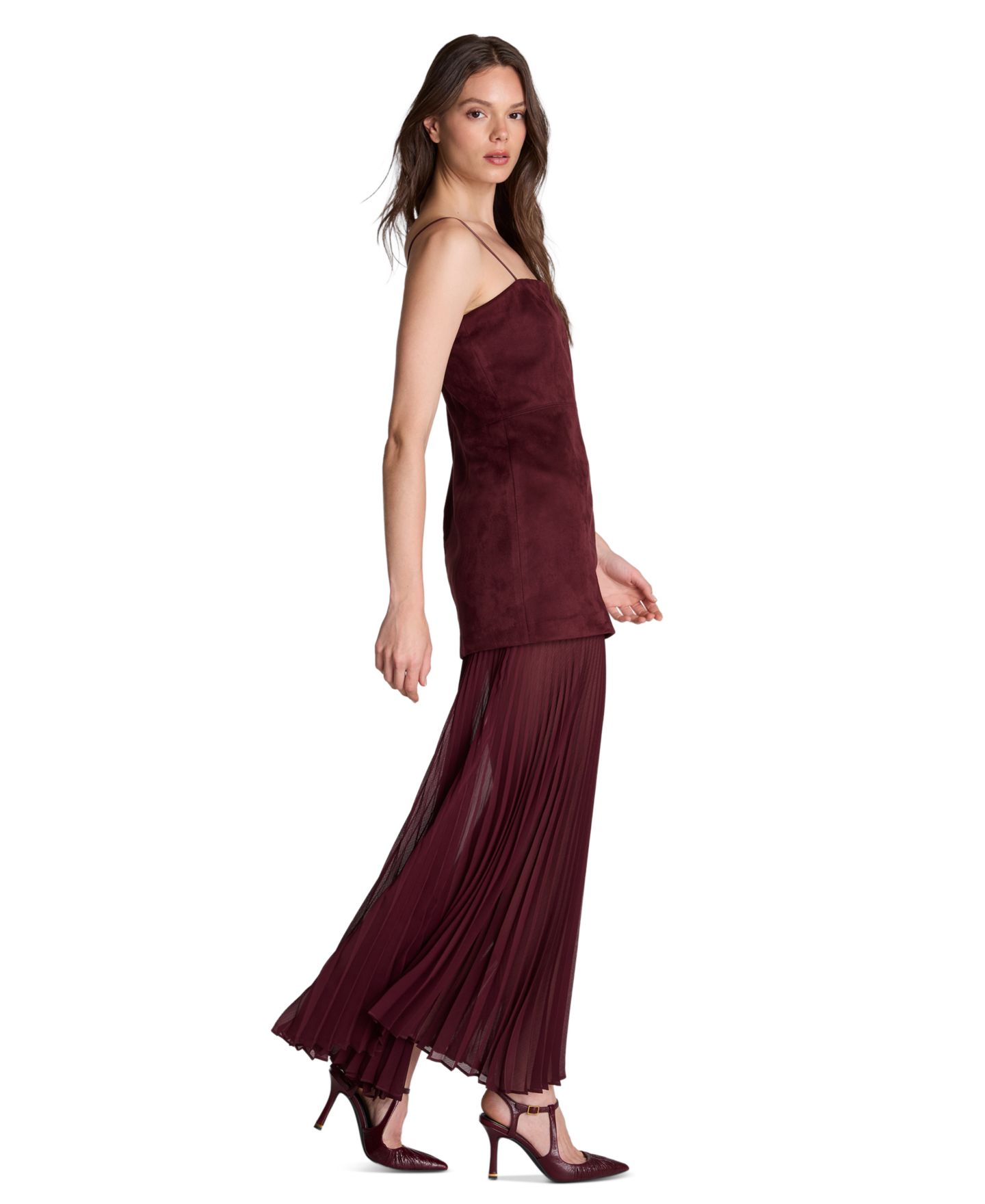Женское платье Kenneth Cole Combo Pleated Faux Suede Midi, цвет: Коричневый — фото 8