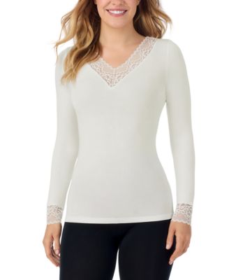 Women's Softwear with Stretch Long Sleeve V-Neck with Lace Sleep Top