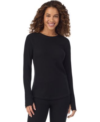 Women's Waffle-Knit Thermal Stretch Long-Sleeve Crew-Neck Top