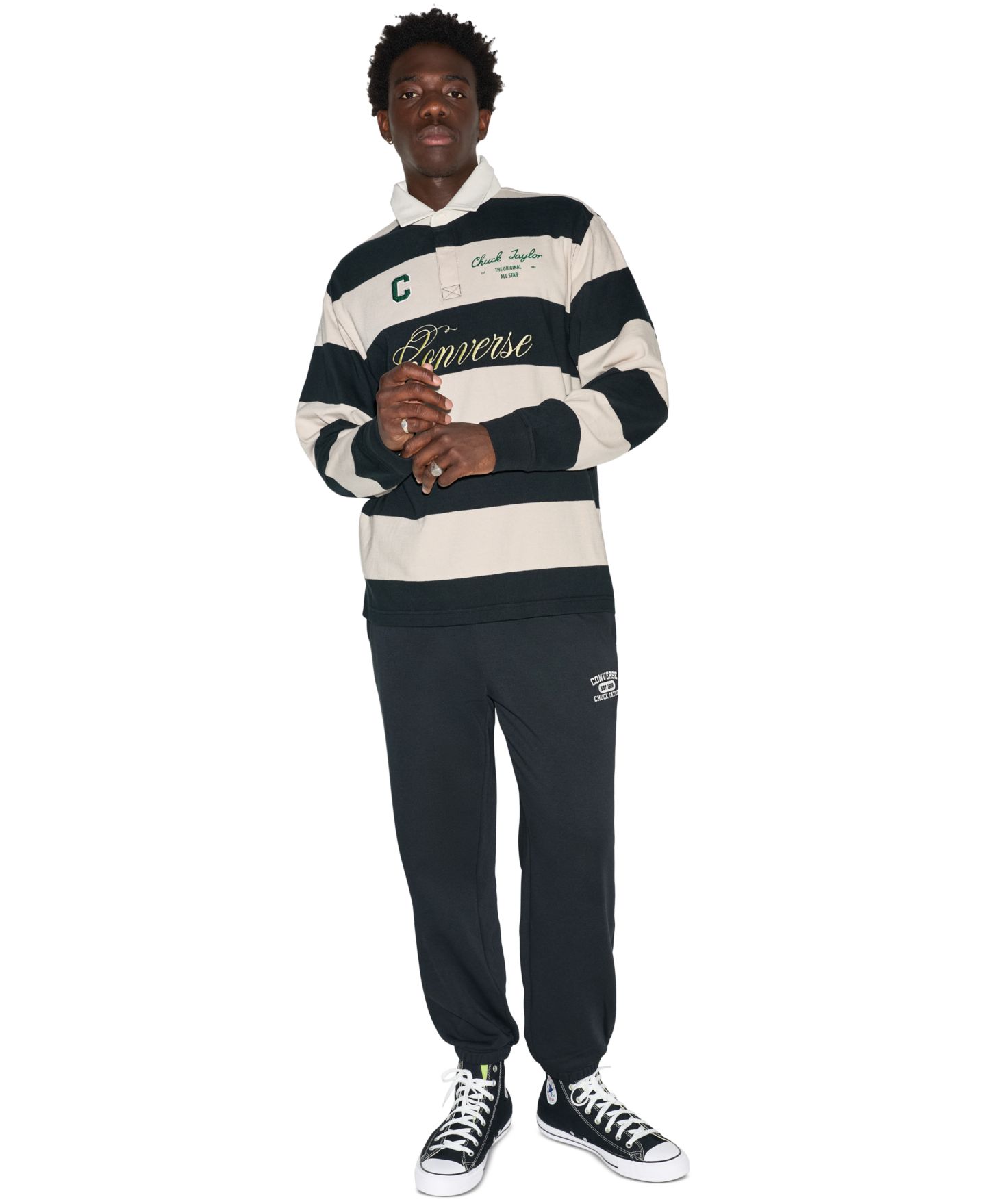 Мужское поло Converse Varsity Rugby Polo Shirt, цвет: Чёрный разноцветный — фото 2