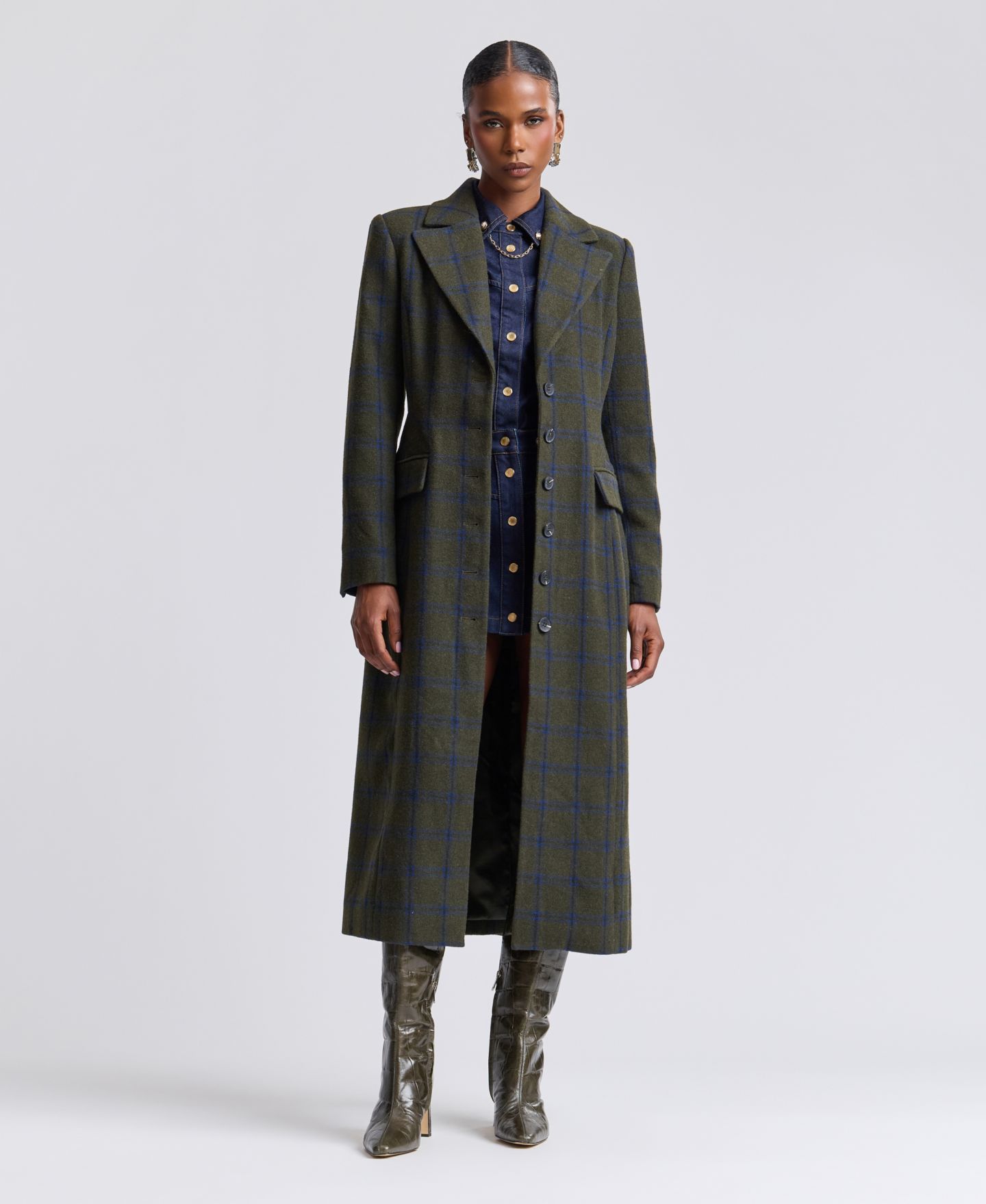 Женское пальто Avec Les Filles Plaid Wool-Blend Spread Collar Button-Front, цвет: Оливковый / Синий — фото 3