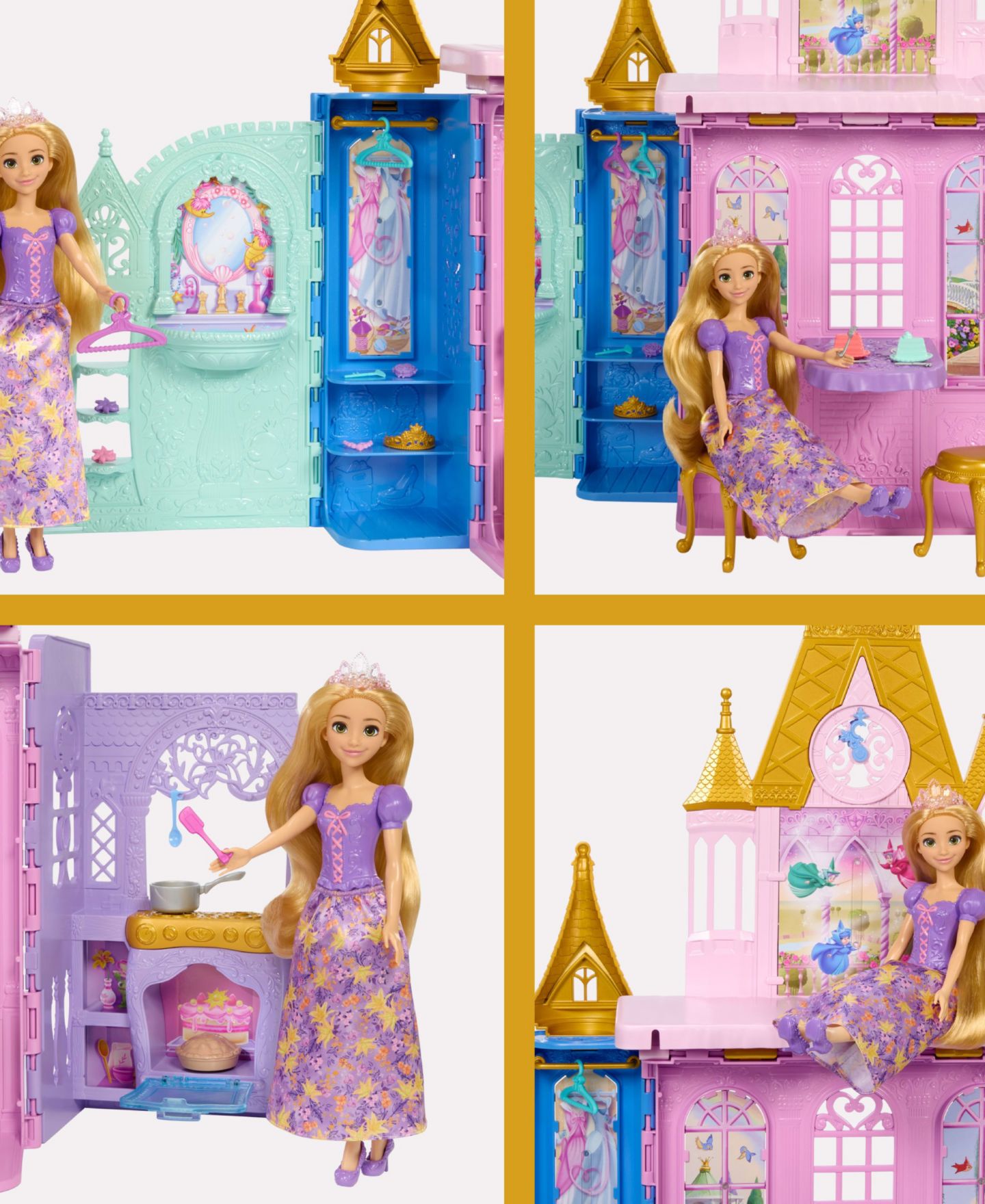 Детский игровой набор Disney Princess Rapunzel Close & Carry Castle Portable Doll and Five-Play-Area Playset, Ages 3+ — фото 4
