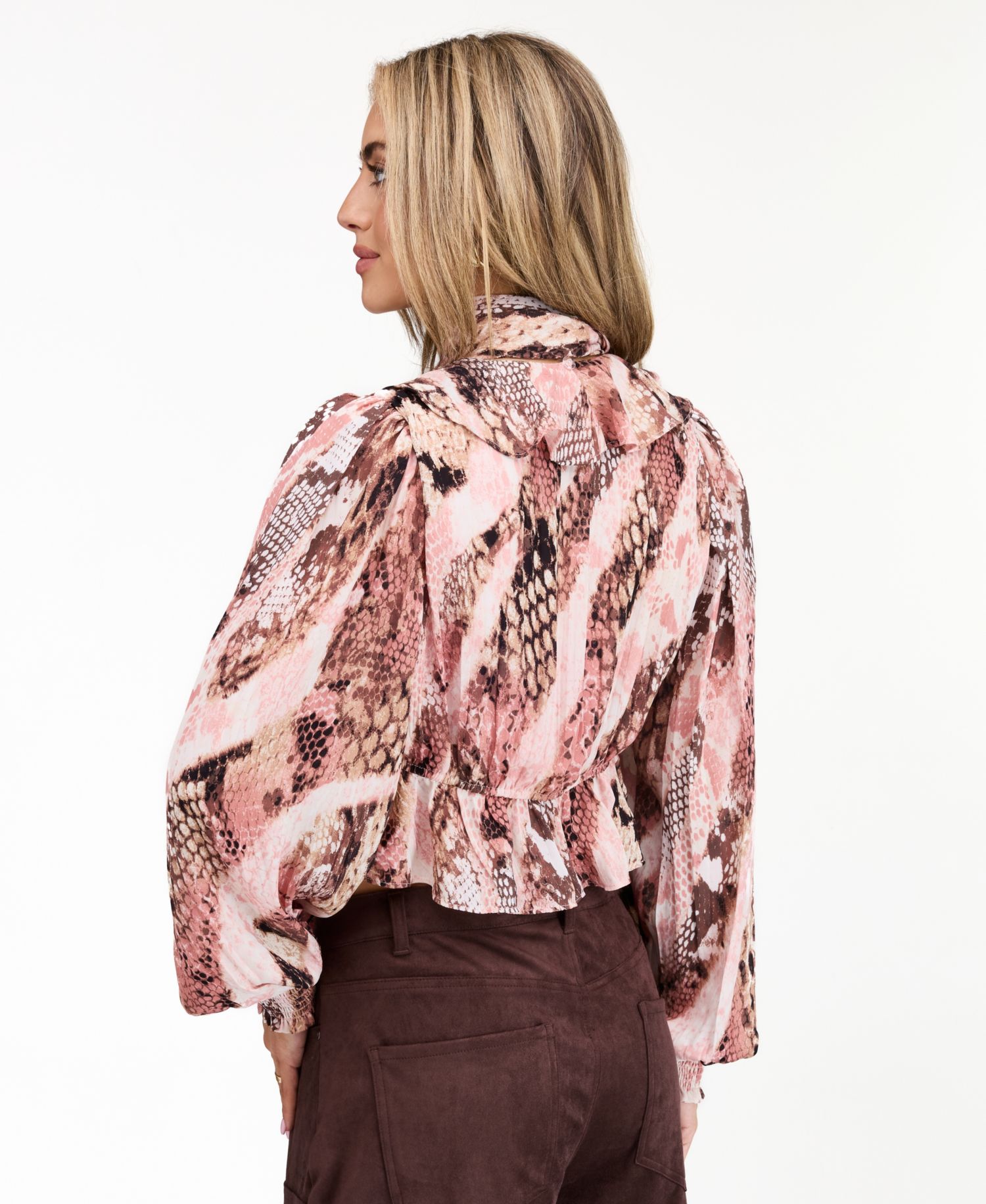 Women's Audrey Yoryu Long-Sleeve Ruffle Snake-Print Blouse